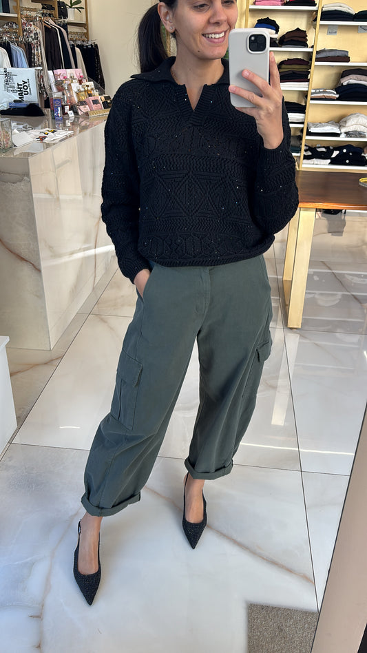 SUSY MIX -  PANTALONE TASCONATO - VERDE MILITARE