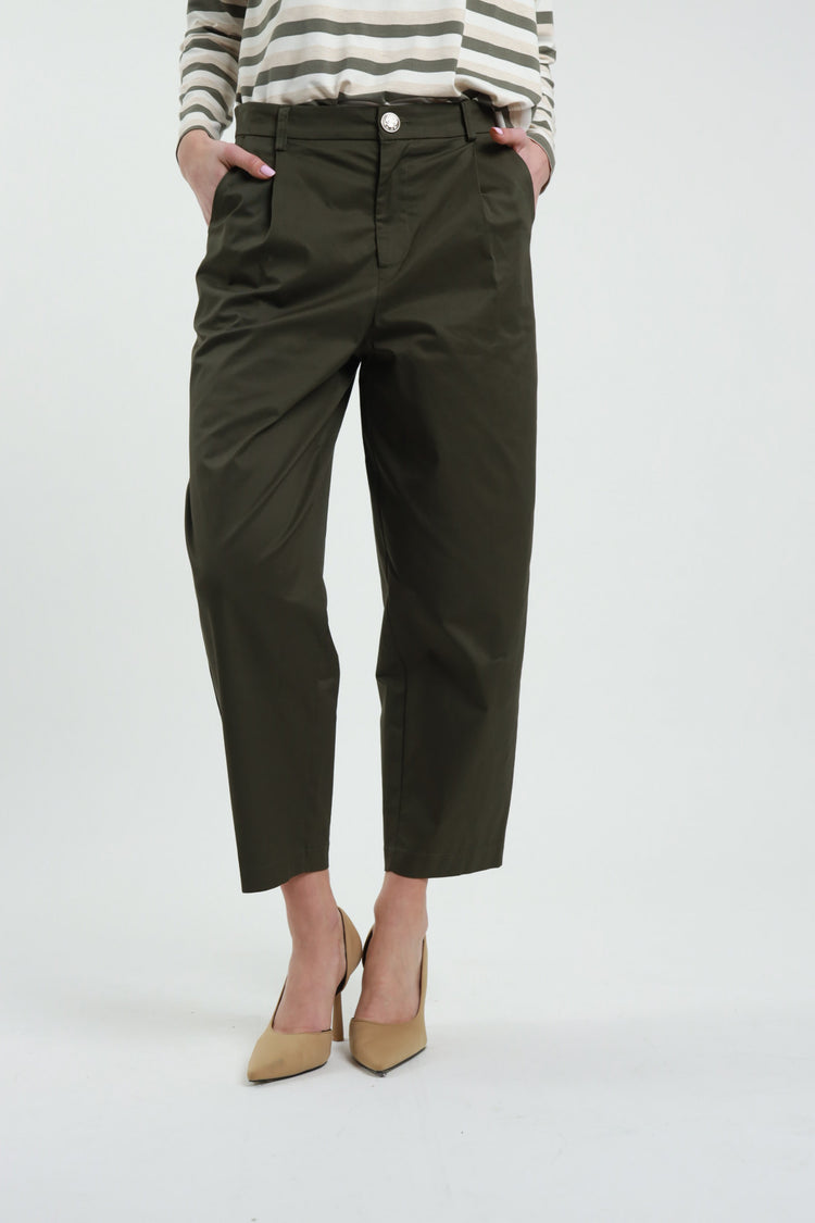 SUSY MIX - PANTALONE CARROT BOTTONE ORO - VERDE MILITARE