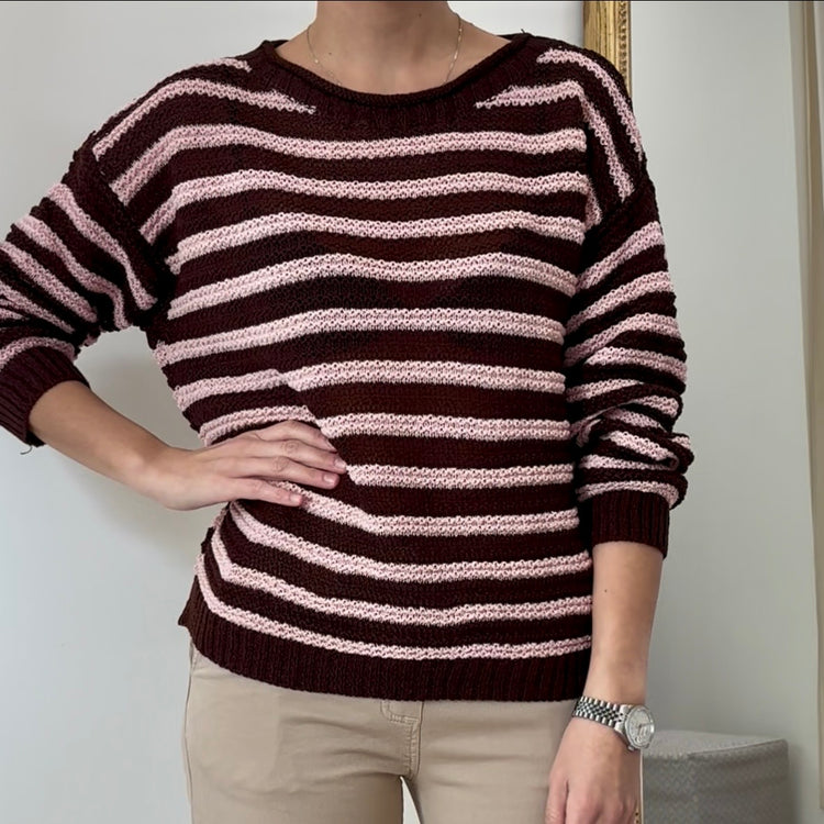 TENSIONE IN - MAGLIA PARICOLLO RIGHE - MORO/ROSA
