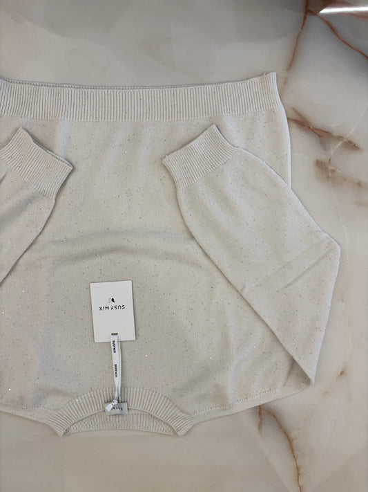 SUSY MIX - MAGLIA GIROCOLLO PAILLETES - LATTE