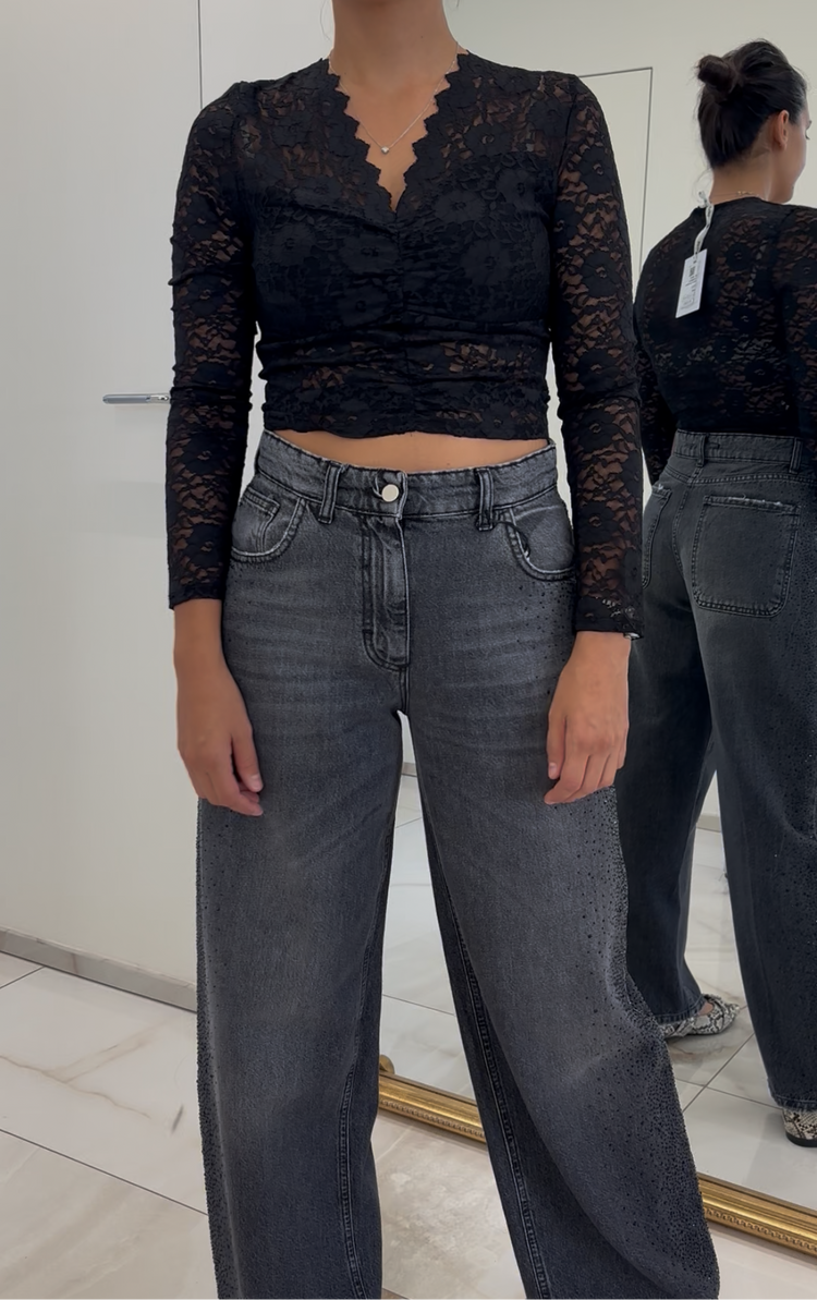 SUSY MIX - MAGLIA PIZZO SCOLLO V - NERO