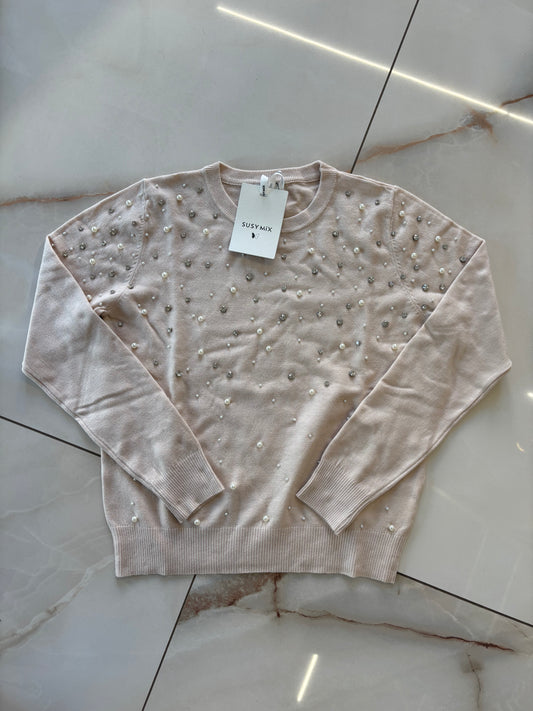 SUSY MIX - MAGLIA STRASS - BEIGE