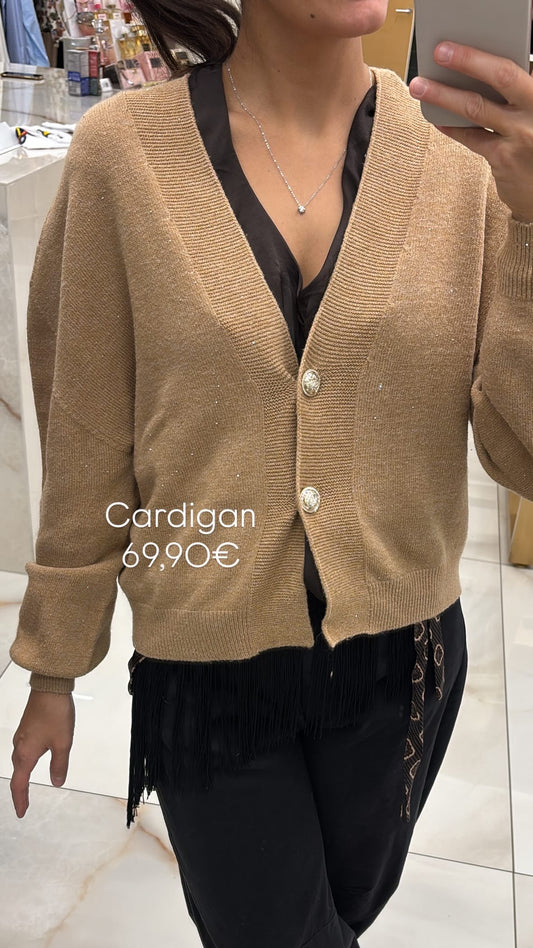 SUSY MIX - CARDIGAN CROP - MICRO PAILLETTES - CARAMELLO