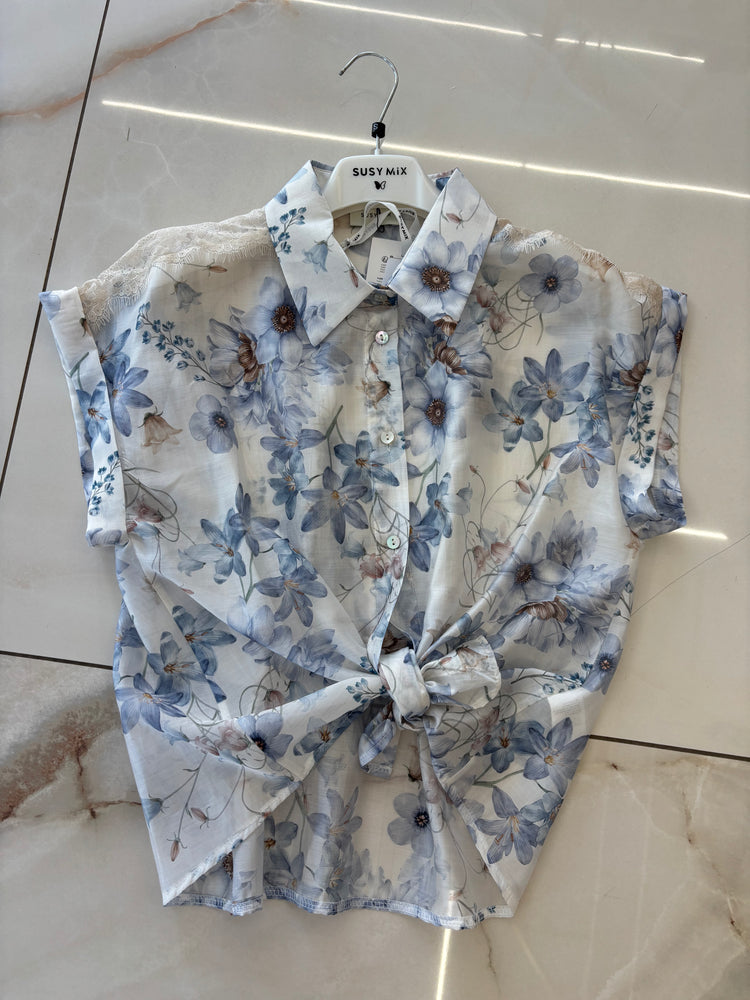 Susy mix - Camicia Fiori  - Celeste