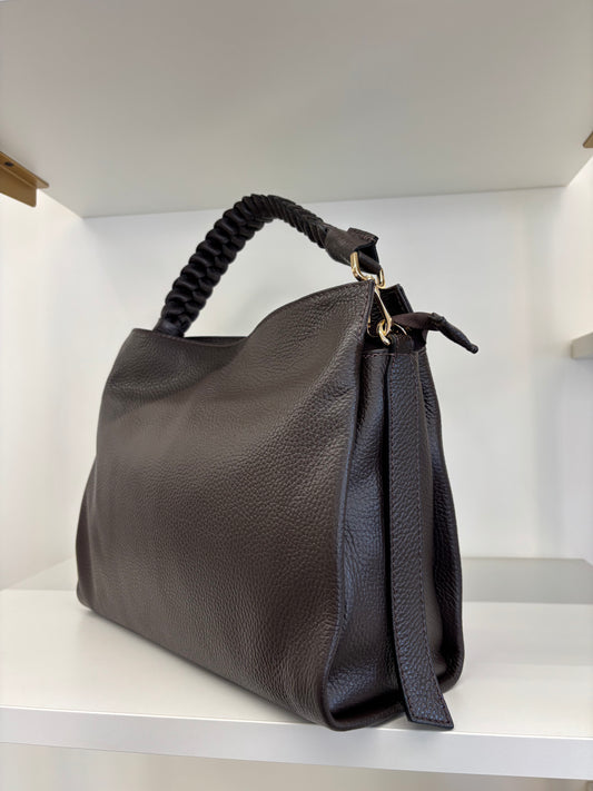 BORSA HOBO MEDIA MANICO INTRECCIATO - CIOCCOLATO