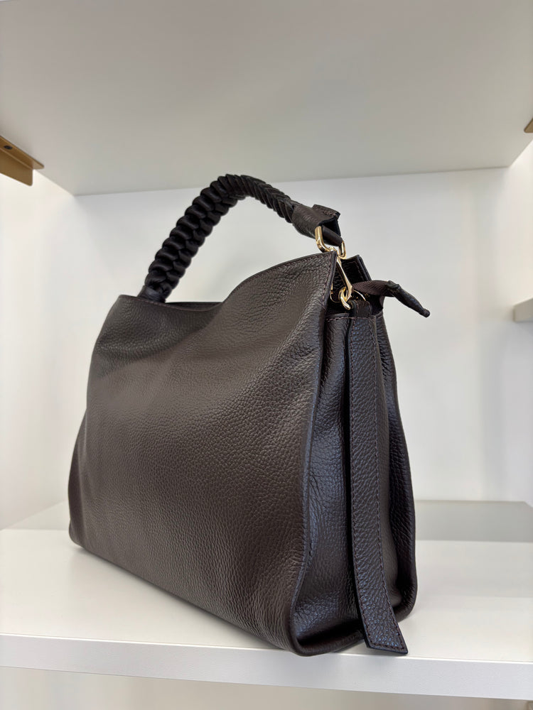 BORSA HOBO MANICO INTRECCIATO - CIOCCOLATO