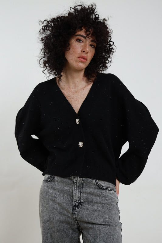 SUSY MIX - CARDIGAN CROP - MICRO PAILLETTES - NERO