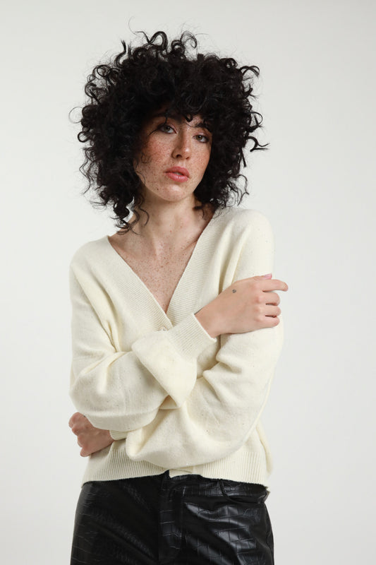 SUSY MIX - CARDIGAN CROP - MICRO PAILLETTES - CREMA
