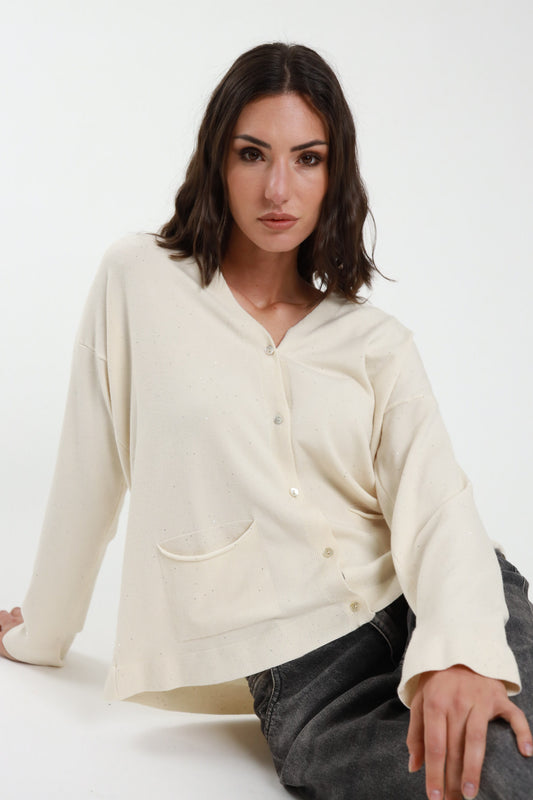 SUSY MIX - CARDIGAN PAILLETTES - CREMA