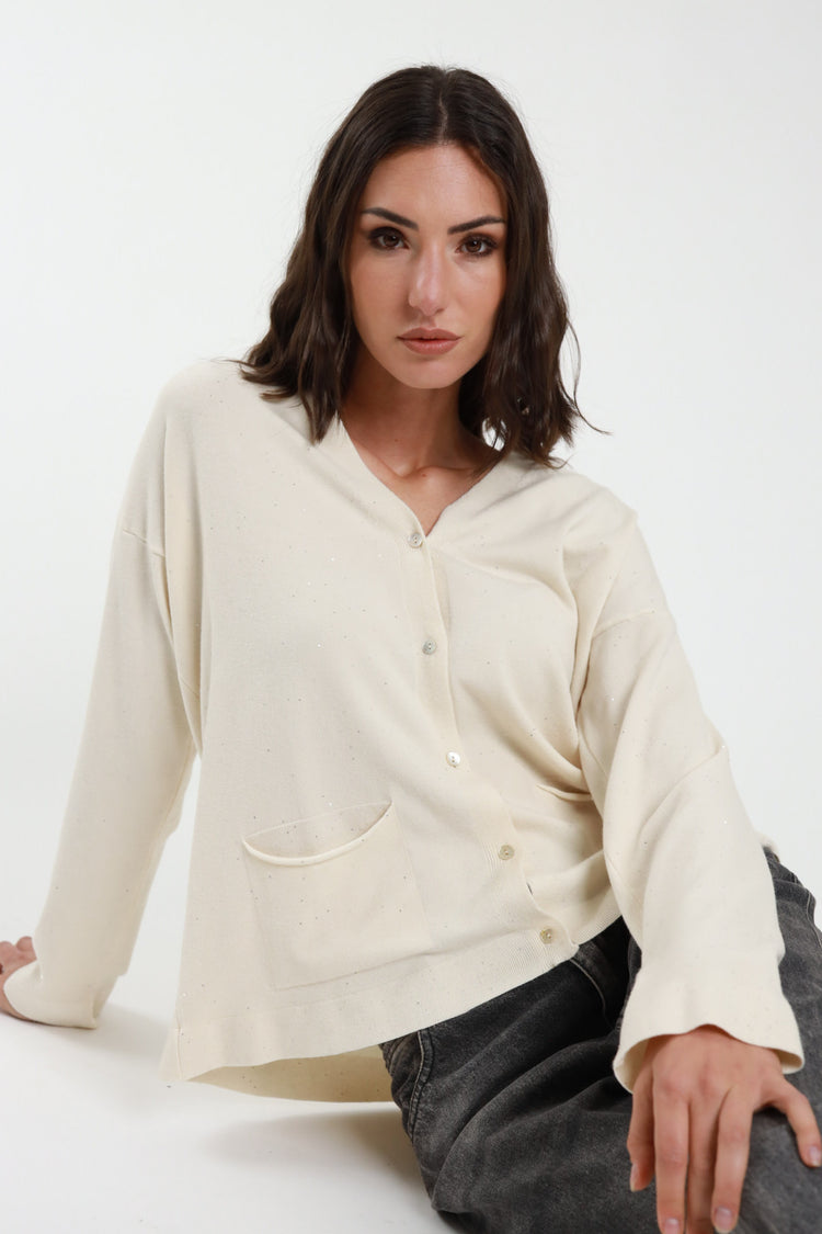 SUSY MIX - CARDIGAN PAILLETTES - CREMA