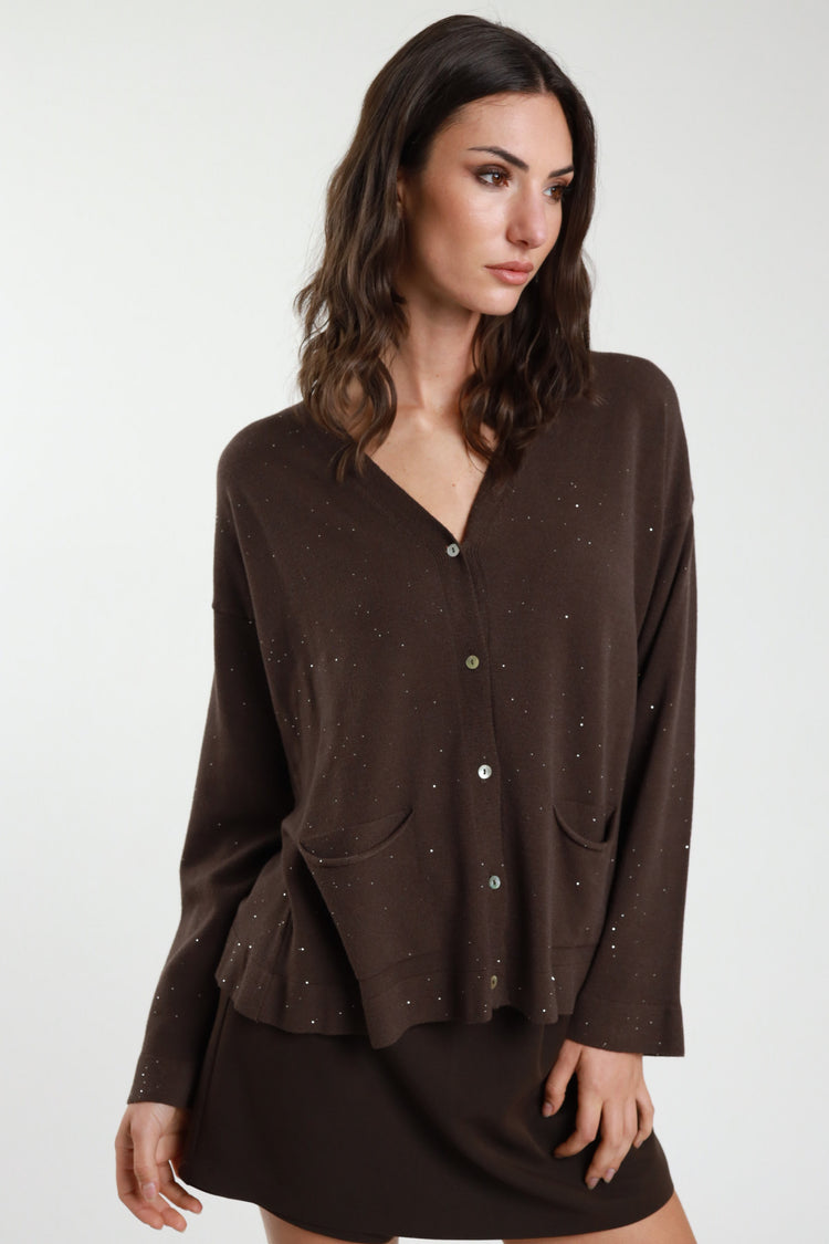 SUSY MIX - CARDIGAN PAILLETTES - MORO