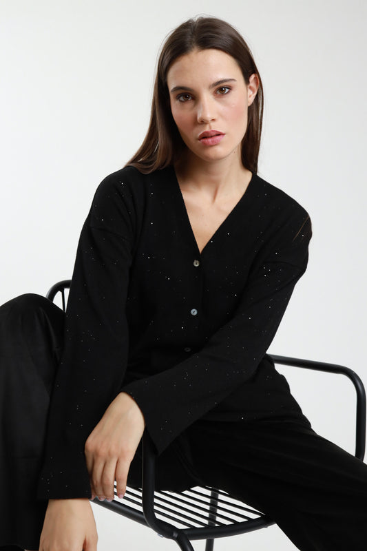 SUSY MIX - CARDIGAN PAILLETTES - NERO