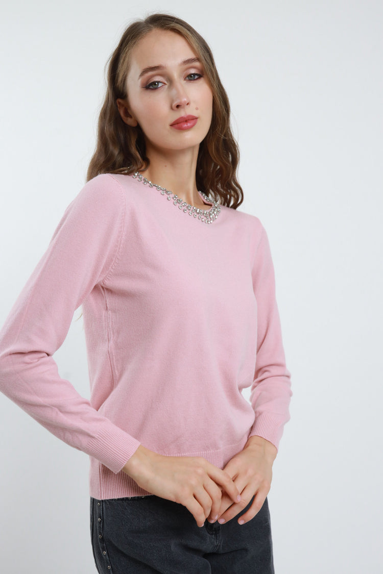 SUSY MIX - MAGLIONCINO GIROCOLLO STRASS - GRIGIO