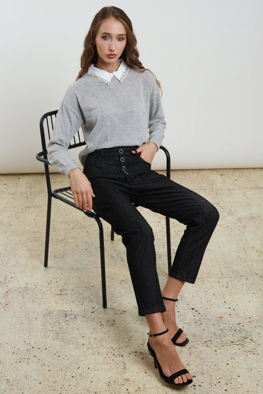 SUSY MIX - JEANS BOTTONI GIOIELLO - NERO
