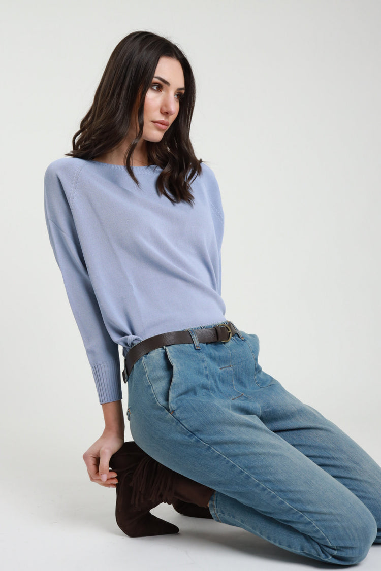 SUSY MIX - MAGLIA SCOLLO A BARCA - CELESTE