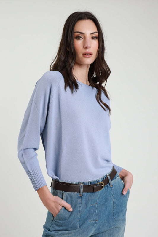 SUSY MIX - MAGLIA SCOLLO A BARCA - CELESTE