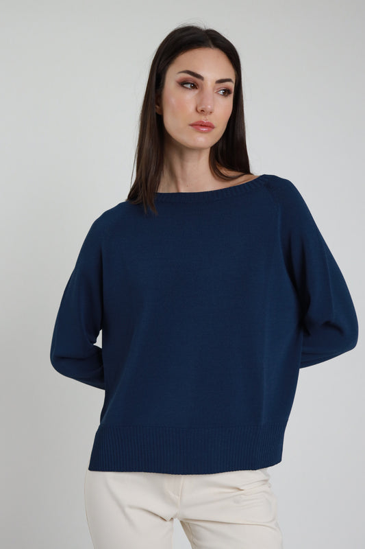 SUSY MIX - MAGLIA SCOLLO A BARCA - BLU