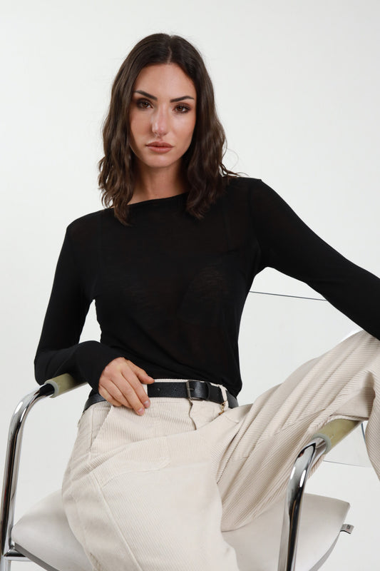 SUSY MIX - MAGLIA MISTO CACHEMIRE BARCHETTA - NERA