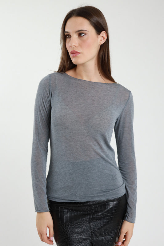 SUSY MIX - MAGLIA MISTO CACHEMIRE BARCHETTA - GRIGIA