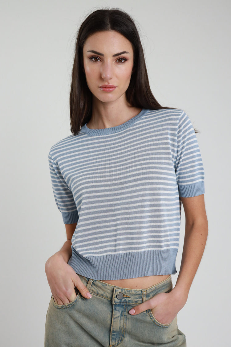 SUSY MIX - MAGLIA MEZZE MANICHE RIGATA - BEIGE