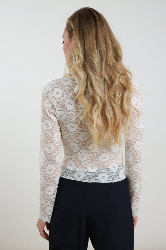 SUSY MIX - MAGLIA PIZZO SCOLLO V - BIANCA