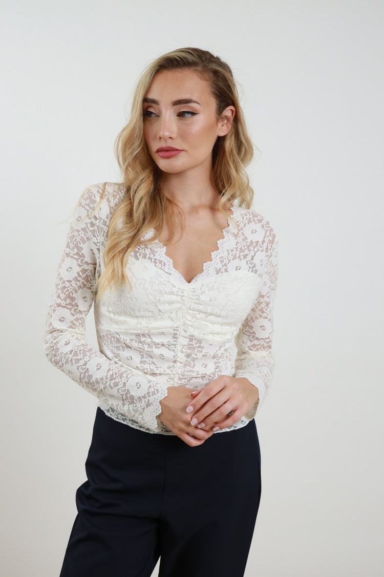SUSY MIX - MAGLIA PIZZO SCOLLO V - BIANCA