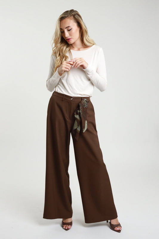 SUSY MIX - PANTALONI CON FOULARD - CHOCO