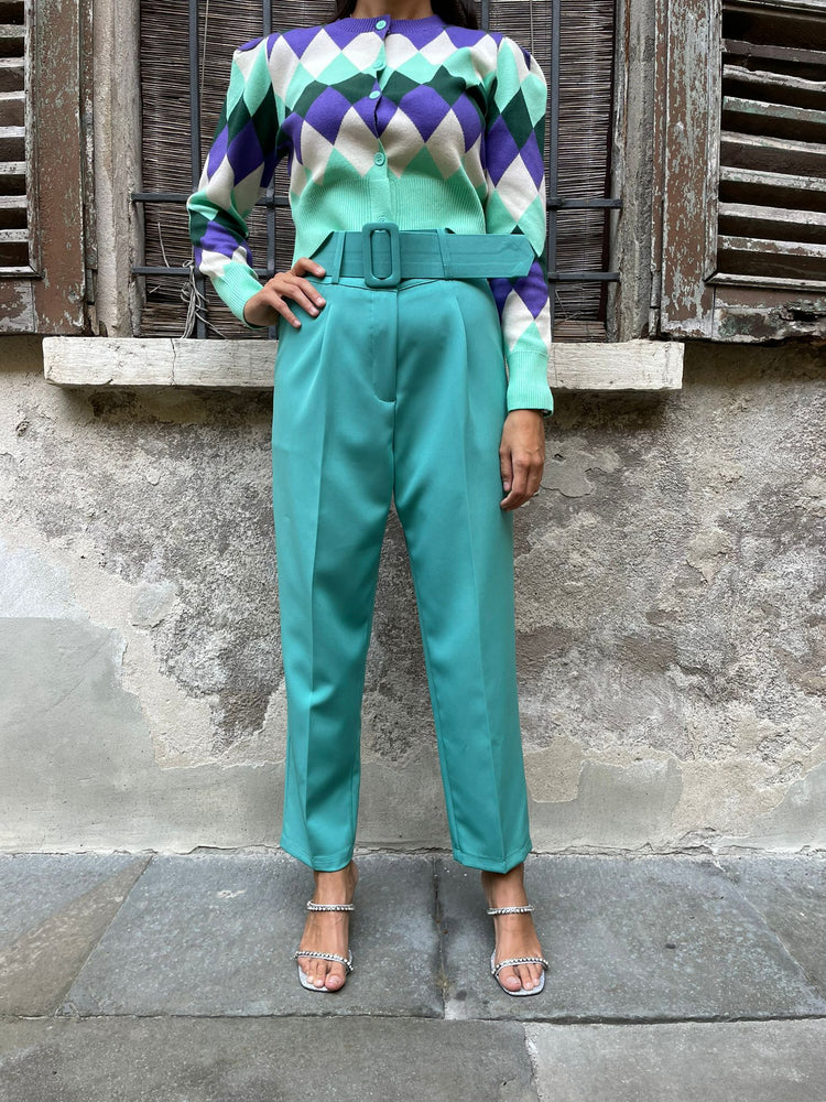 PANTALONE A VITA ALTA - VERDE ACQUA